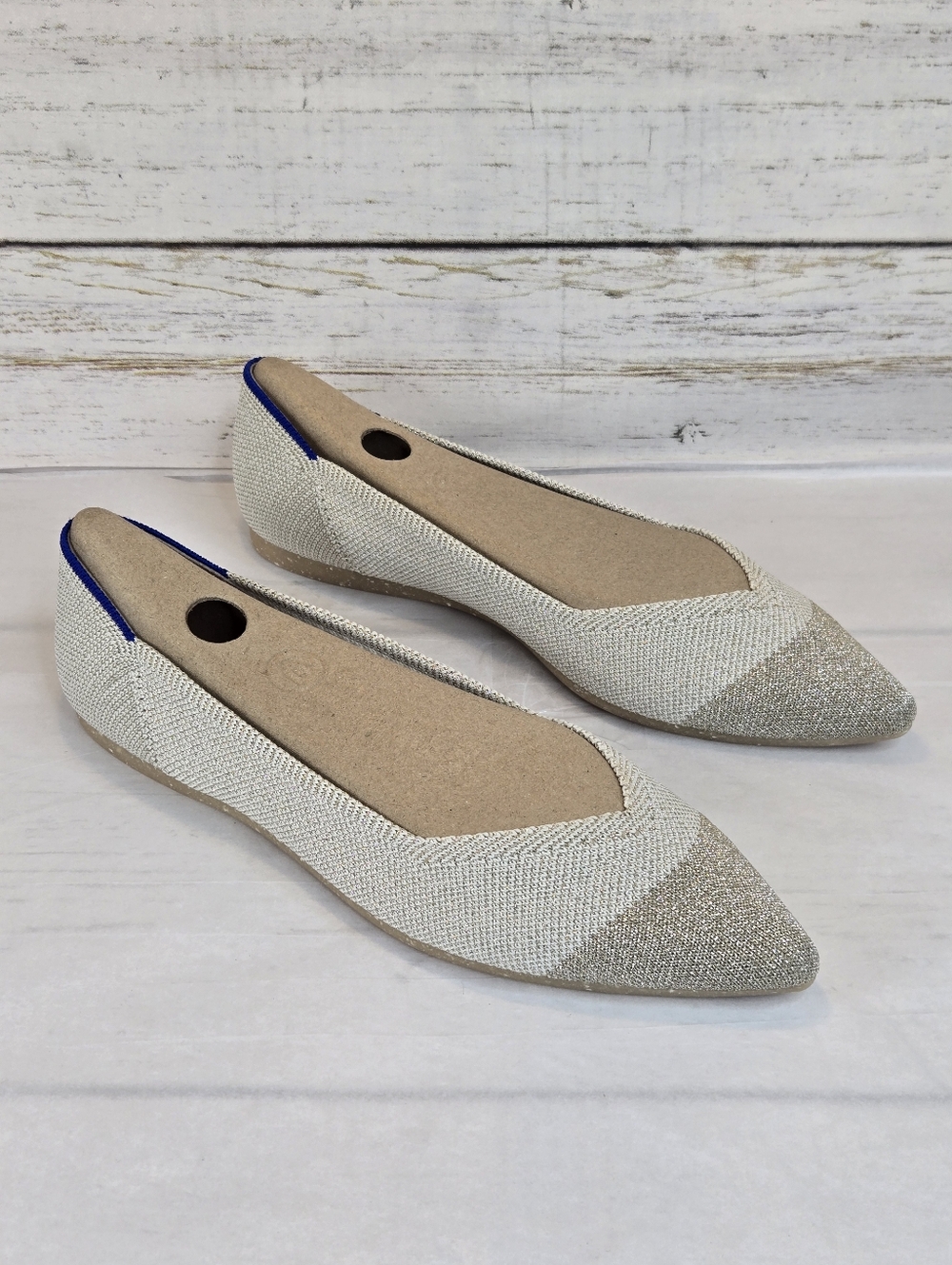 Rothy's Ballet Flats The Pointed Toe Knit Diamond Metallic Women's Size 8